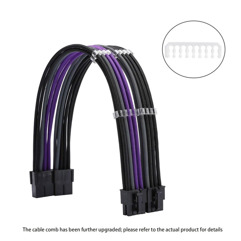 Formulamod Sleeve Extension Power Supply Cable Kit 18AWG ATX 24P+ EPS 8-P+PCI-E8-P with Combs for PSU to Motherboard/GPU Fm-NCK3 (Black Grey Purple) - Image 2